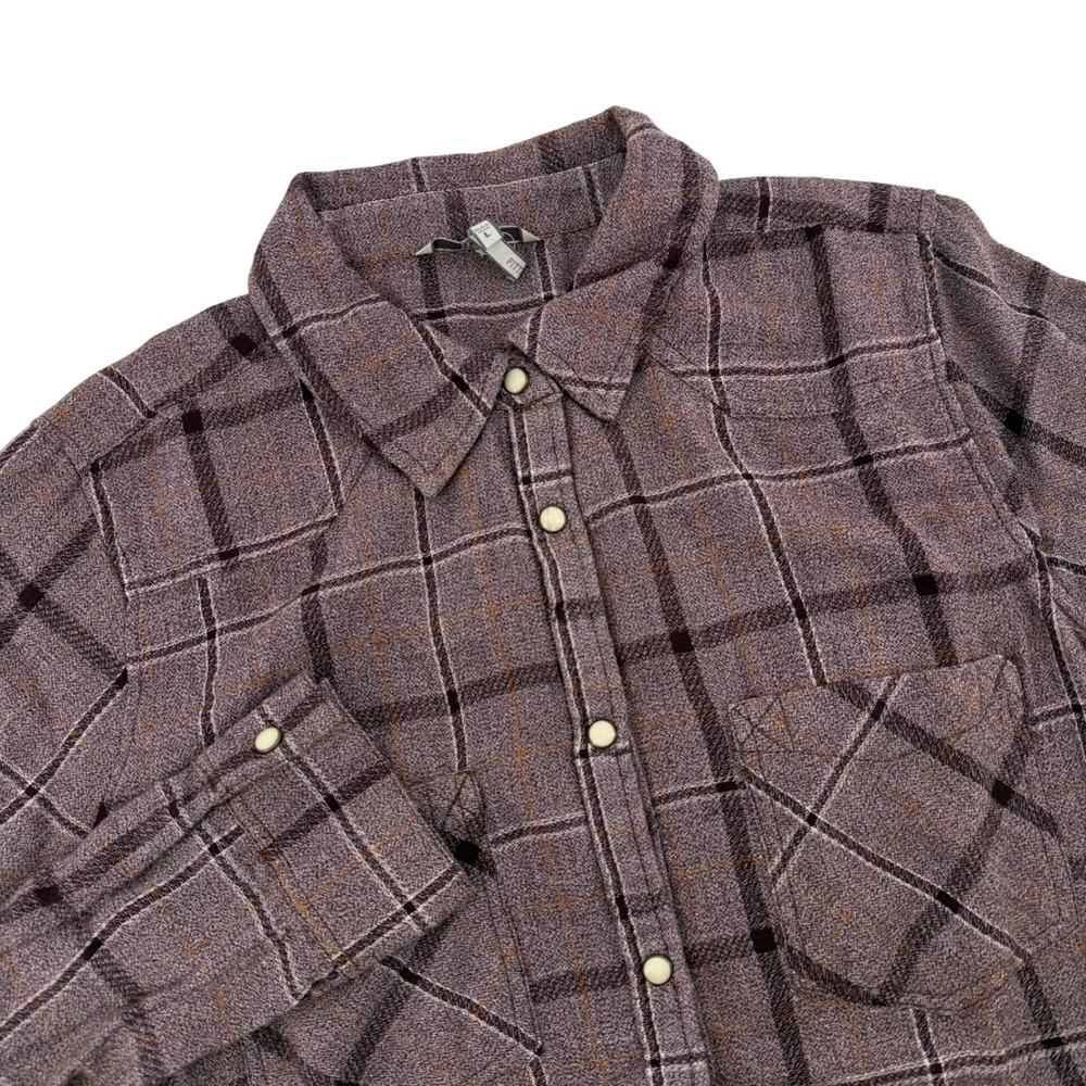 BKE Fitted Plaid‎ Long Sleeve Button Up Shirt Womens Large Purple Flannel Casual